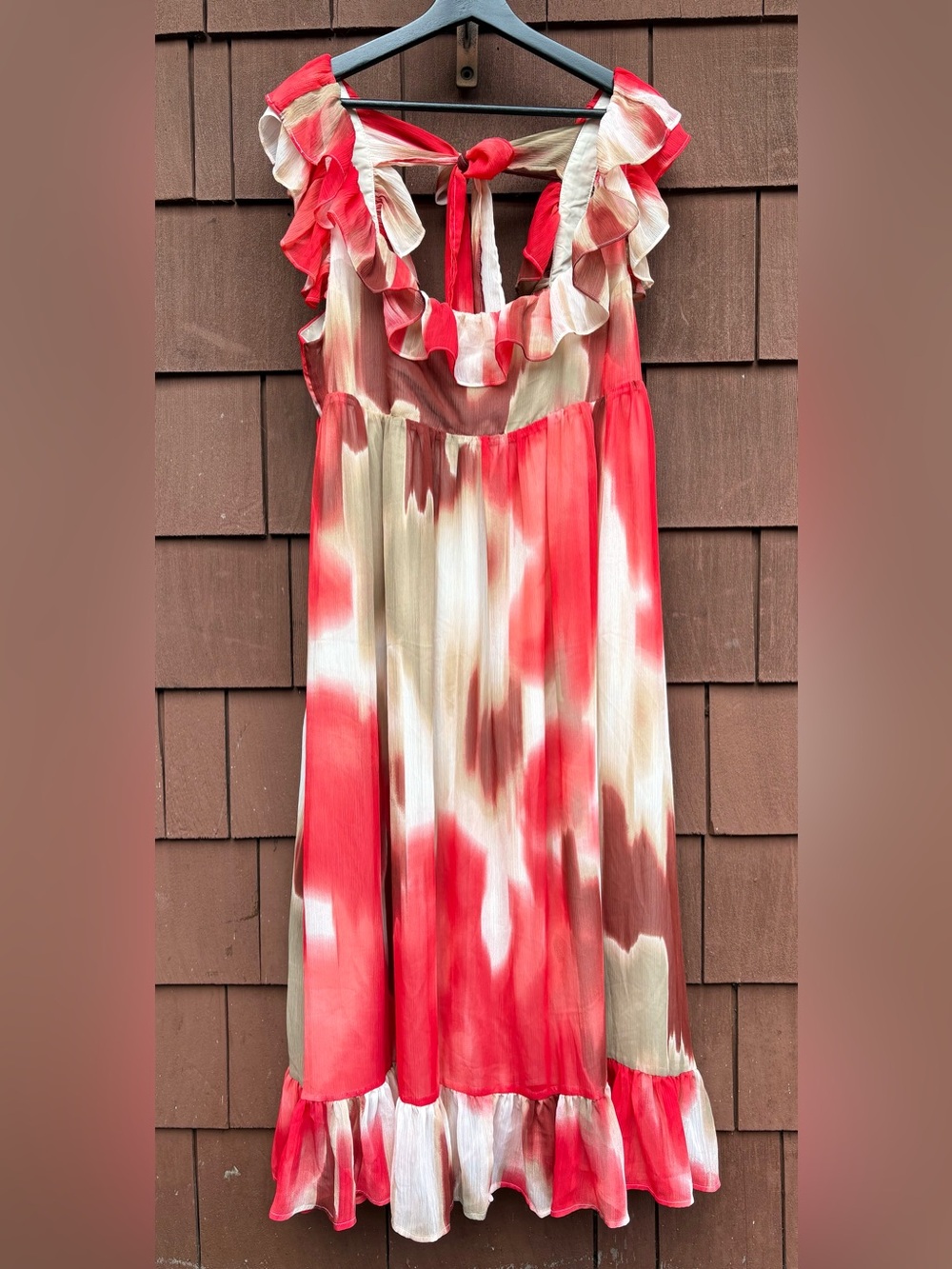 Banana Republic Multicolor Tie Dye Ruffle Midi Dress Red & White XL
